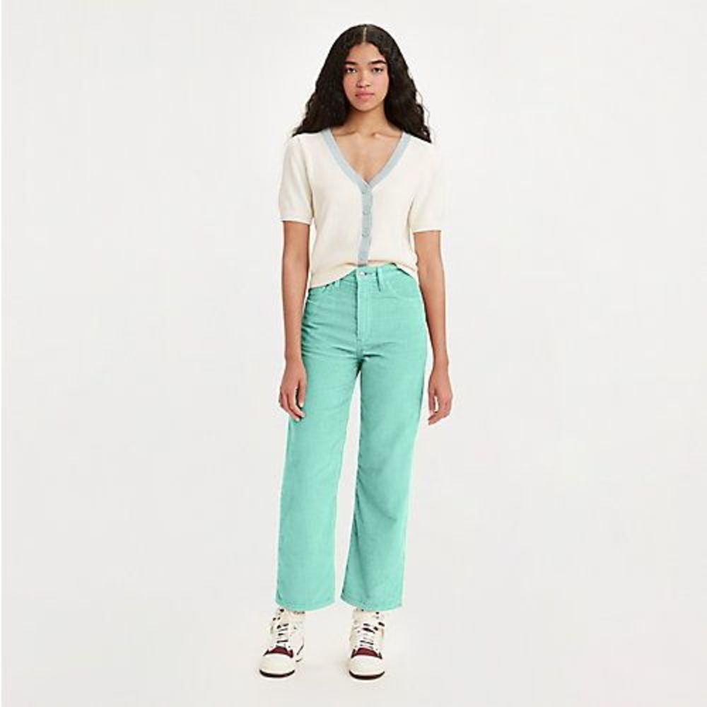 Corduroy Ribcage Straight Ankle Women's Pants - Electric Green - Green